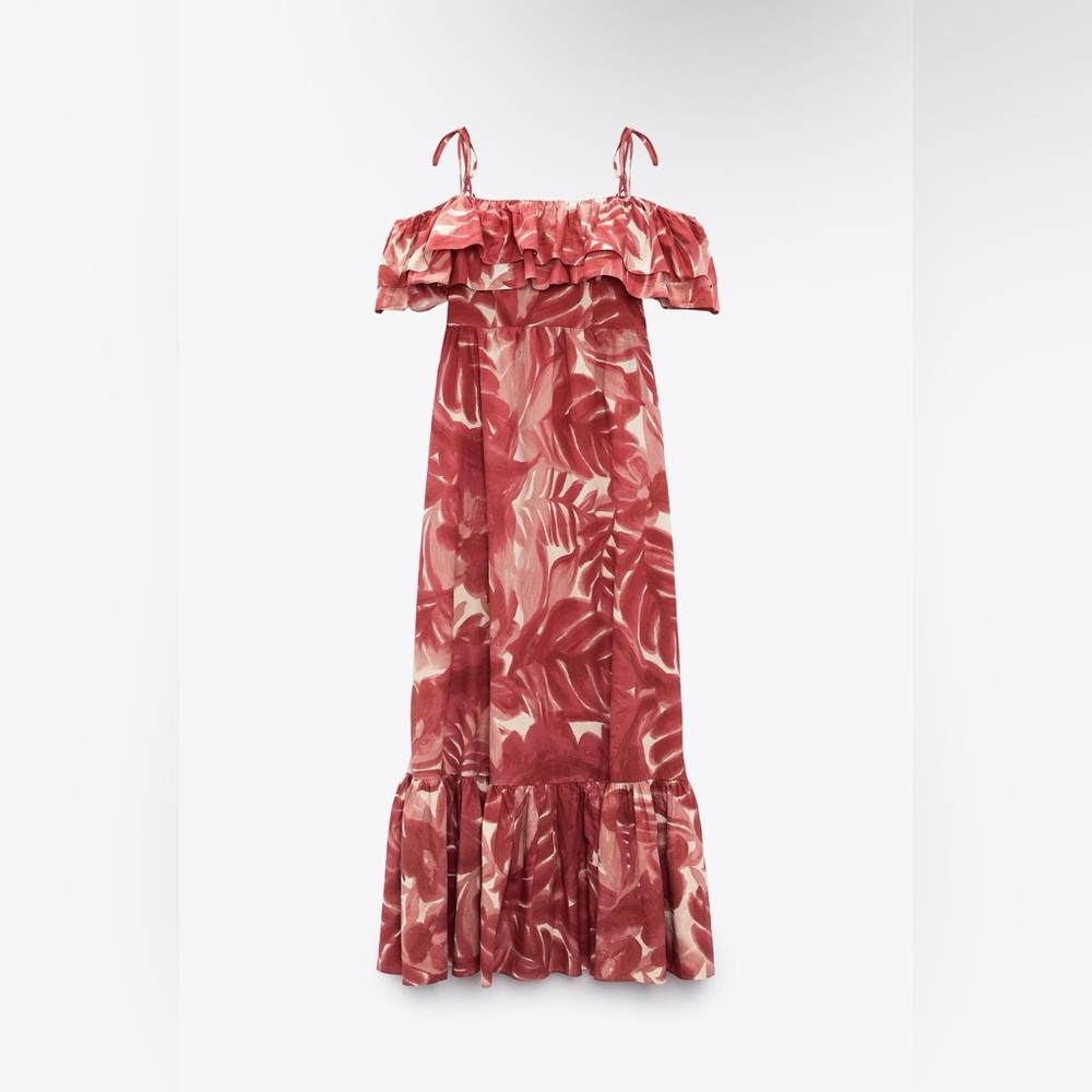 Zara Red Maxi Dress with Elegant Floral Design